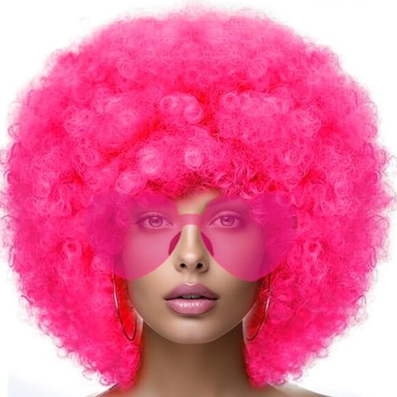 Hot Pink Afro Wig with Glasses - Picture 1 of 11